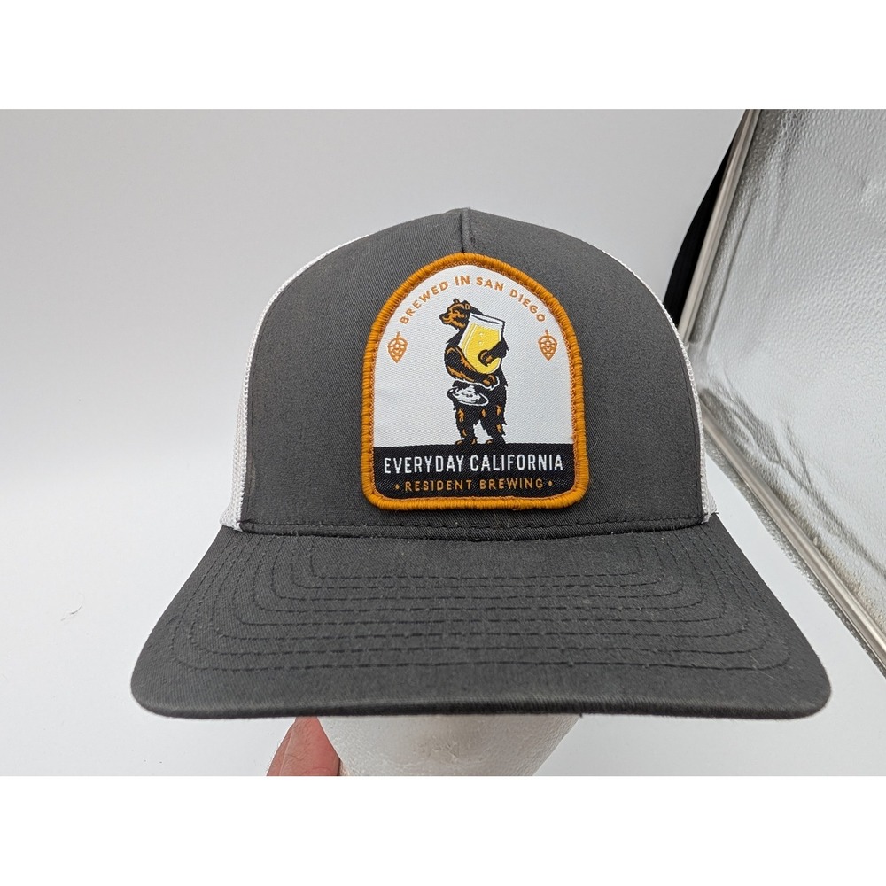 Everyday California x Resident Brewing Trucker Hat Gray White Bear Beer Snapback